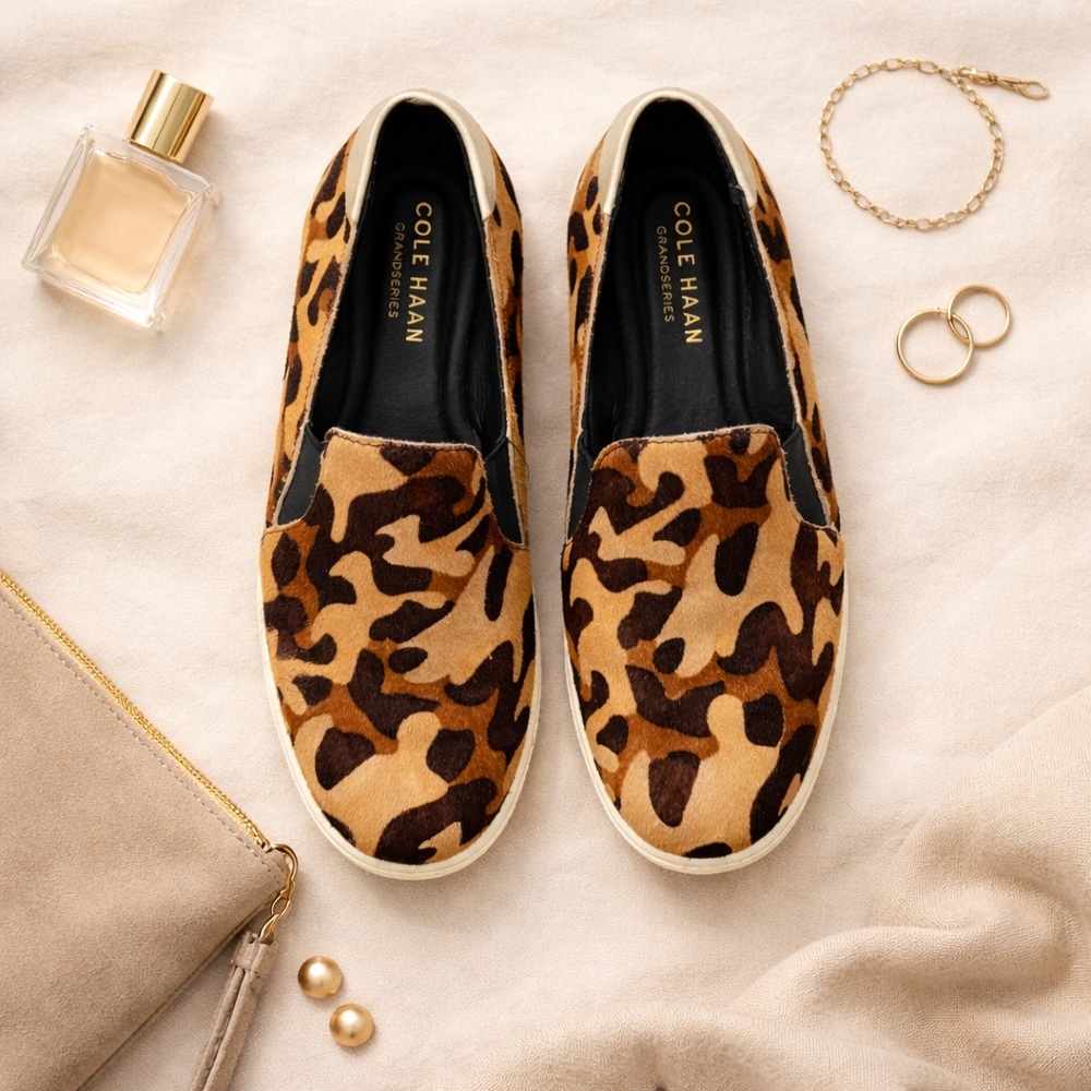 Cole Haan GrandSeries Leopard Calf Hair Slip-On Sneakers Women’s 8.5